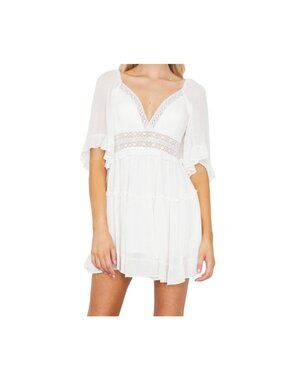 One and Only Flutter Sleeve Crochet Mini Dress White Size Small NWT